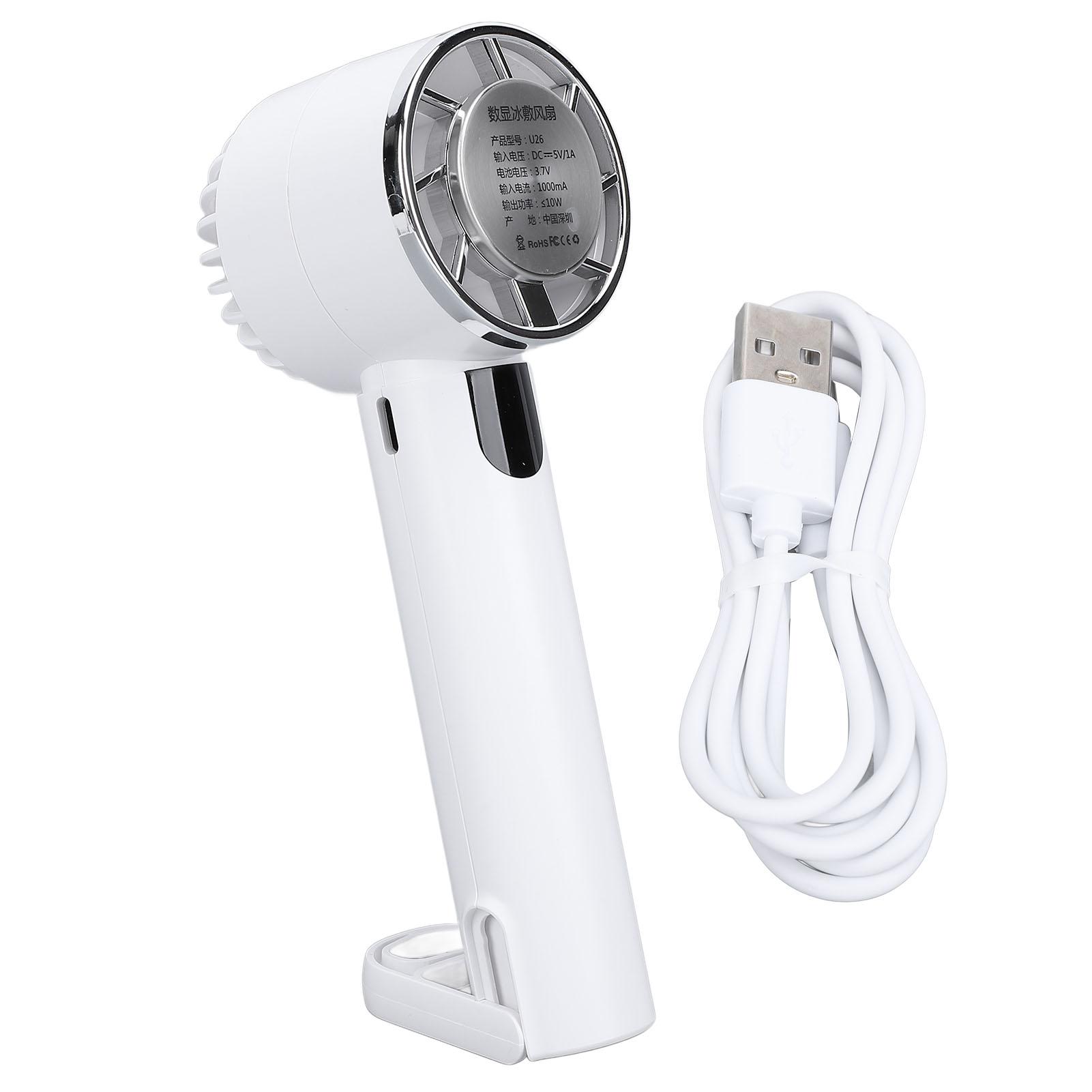 

Полупроводниковое охлаждение Ручной вентилятор Цифровой дисплей Мини ручной вентилятор с ледяным охлаждением для настольного использования белый