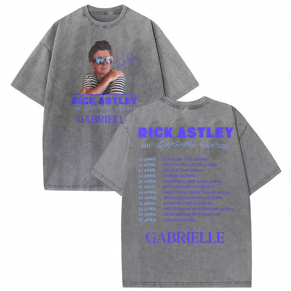 Rick Astley Reflection Tour Print T Shirts Mens Clothing Washed Oversized Tshirts Vintage Short Sleeve T Shirt Streetwear