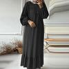 Women Dress Round Neck Puff Long Sleeve Loose Fit Maxi Dress with Layered Ruffle Hem Puff Sleeves Holiday Wear