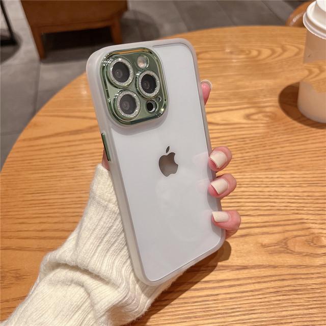 Purple Lens Glitter Diamond Clear Phone Case For Iphone 14 13 12 11 Pro Max Len Protection Plating Shockproof Hybrid Armor Cover