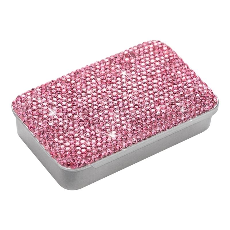Metal Storage Holder With Glittering Diamonds Smooth Sliding Cover Designs Storage Stylish Accessory