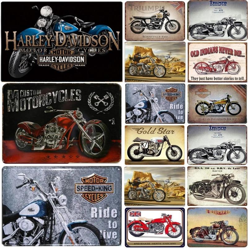 Vintage Motorcycle Metal Tin Signs Decor Wall Art Coffee Bar Vintage Metal Tin Sign Office Home Toilet Signs Wall Decor Pictures
