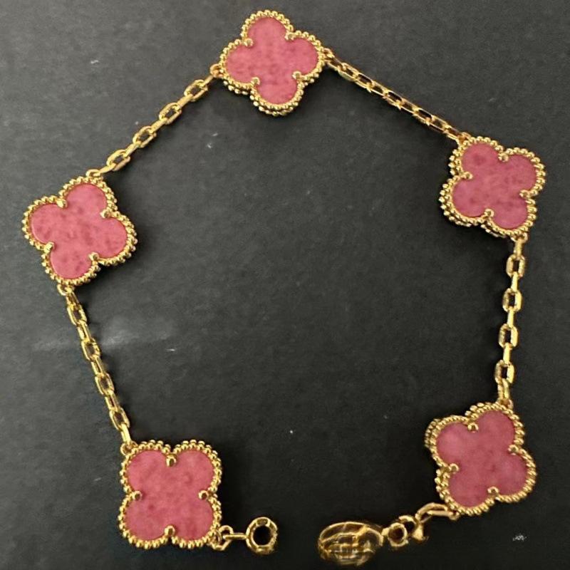 Exquisite Four-leaf Clover Bracelet for Women Five-flower Bracelet Double-sided Natural White Mother-of-pearl and Carnelian Bracelet