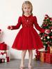 Červené flitrové vánoční princeznovské šaty s pufovanými rukávy a zlatým sametem pro dívky