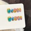 10 Pcs Rainbow Gradient Star Glitter Handmade Short Square Press On Nails Removable False Nails For Women And Girls