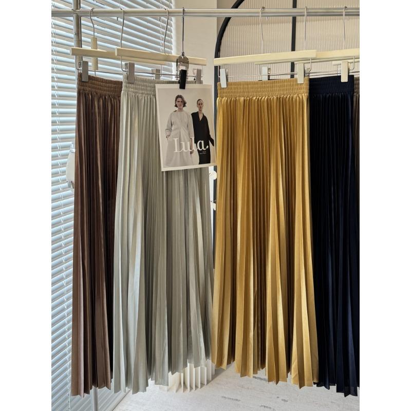 Women's Pleated Skirt Drooping Metallic Swinging Pleated Skirt Spring and Summer Dress