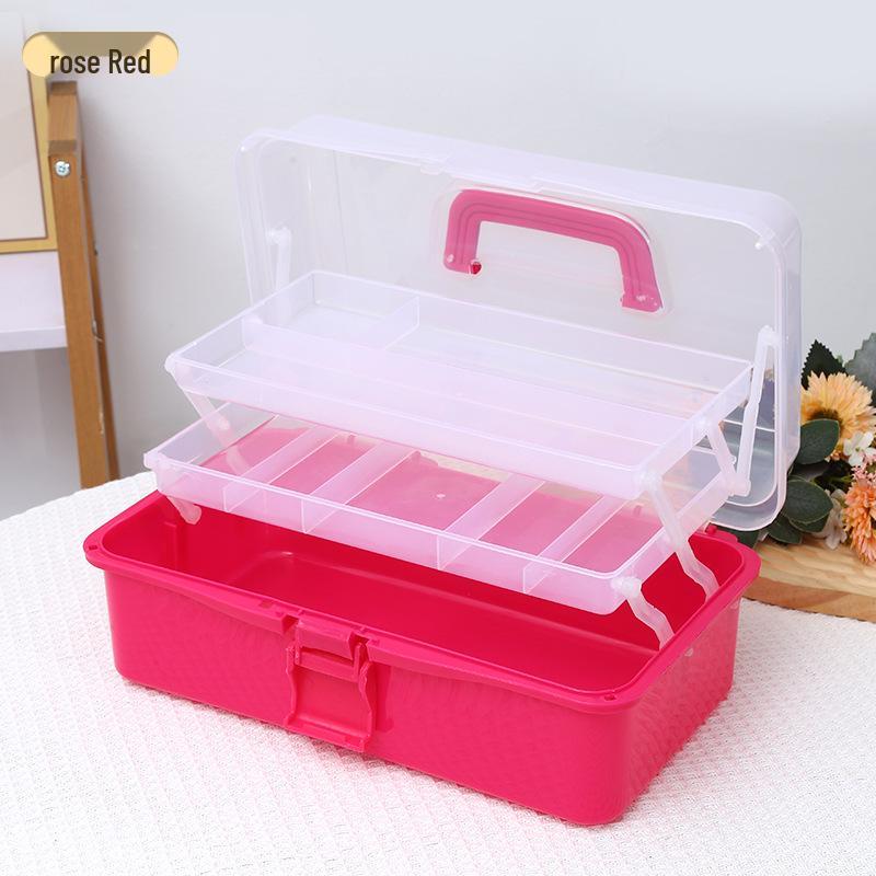 Durchsichtige Kunststoff-Dreischicht-Faltaufbewahrungsbox für Kunst, Nägel, Eisenwaren, Make-up und Schreibwaren