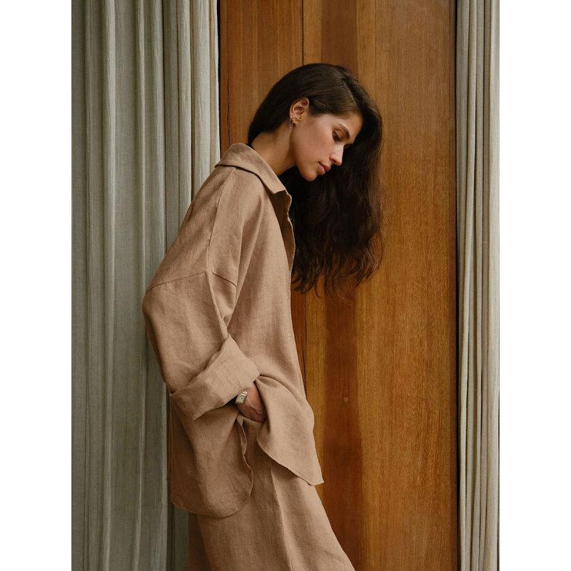 Tooxika Ladies Nova Camisa Solta de Algodão + Conjunto de Calças Largas