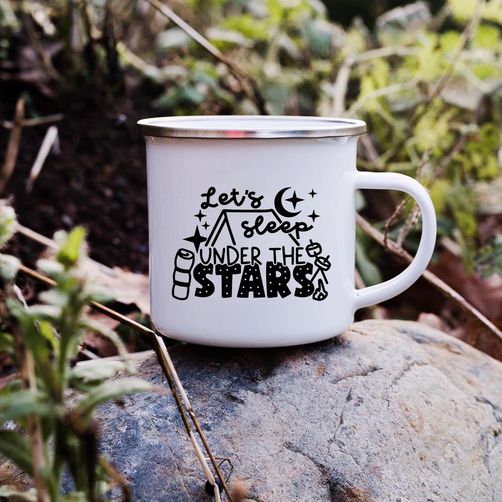 Sunset Forest Creek Creative Enamel Coffee Mugs Outdoor Travel Water Cups Camping Bonfire Party Beer Drink Milk Mug Best Gifts