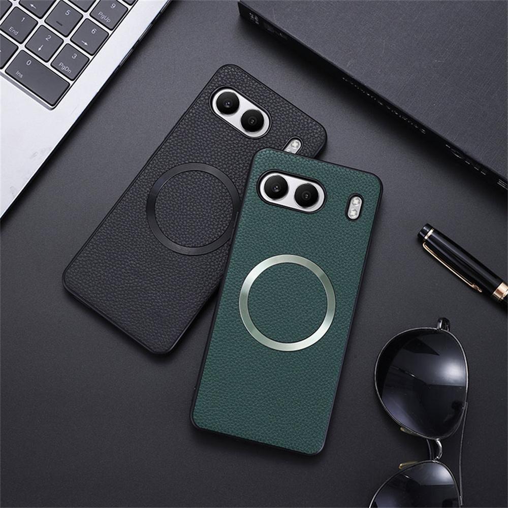 

For OnePlus Nord 4 Case Compatible with MagSafe Litchi Texture PU Leather+TPU Phone Cover Black