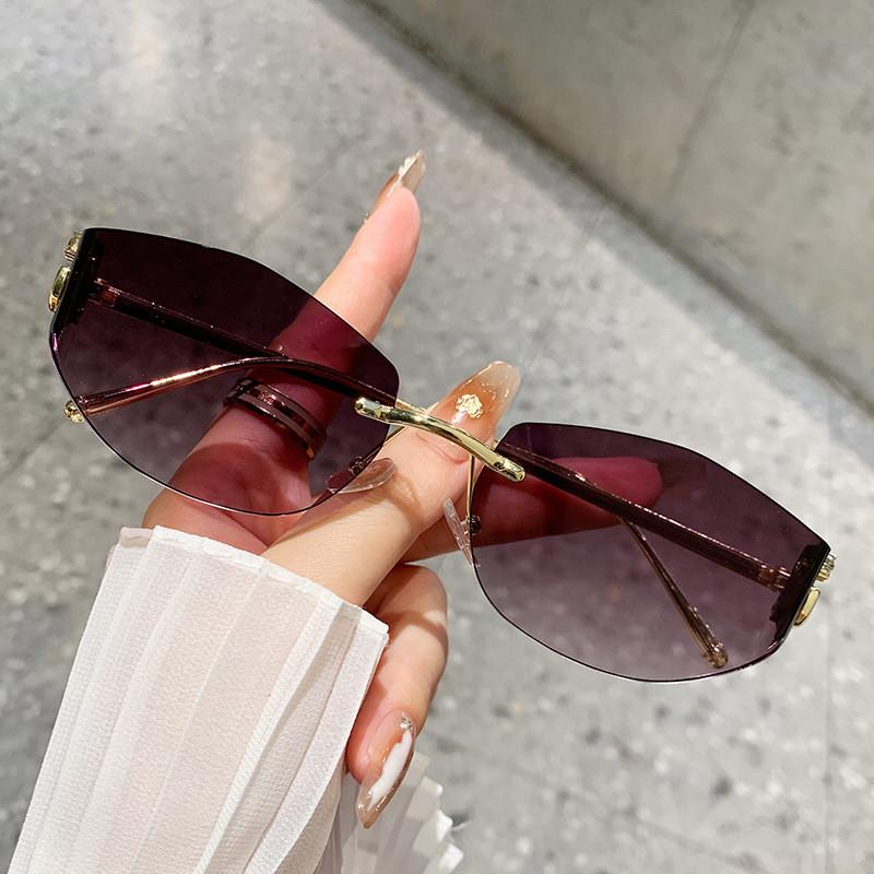Nonframe Geometric Sunglasses With Metal Construction Uv400 For Travel And Daily Use