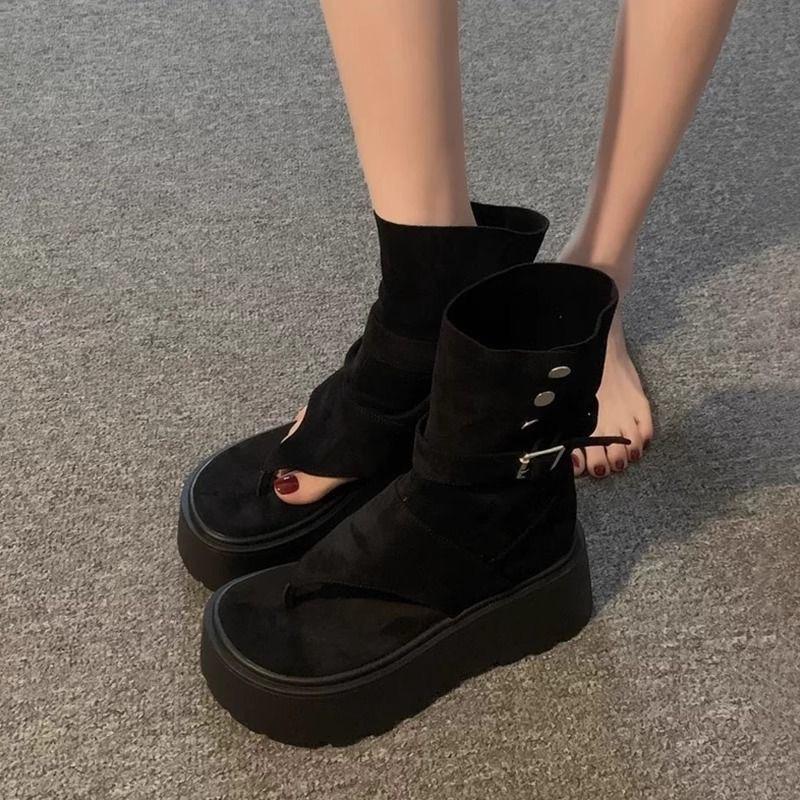 Nischenmode Retro Plateau Römische coole Stiefel Damen Frühling und Sommer Neues Mode-Set Zehenpartie High-Top-Sandalen Höhe erhöhen