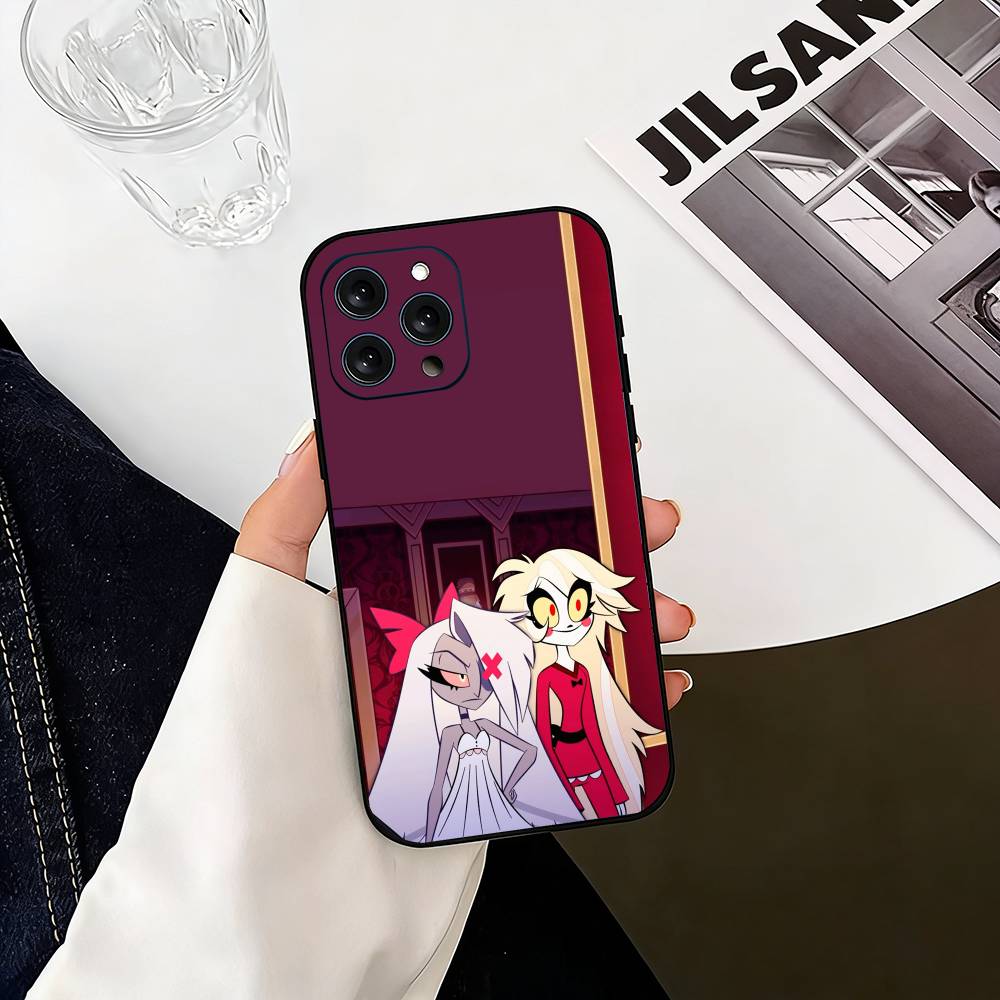 H-hazbin hotel V-veggie  Phone Case For iPhone 17,16,15,14,13,12,11 Plus,Pro Max,XS,Soft Silicone Black Cover