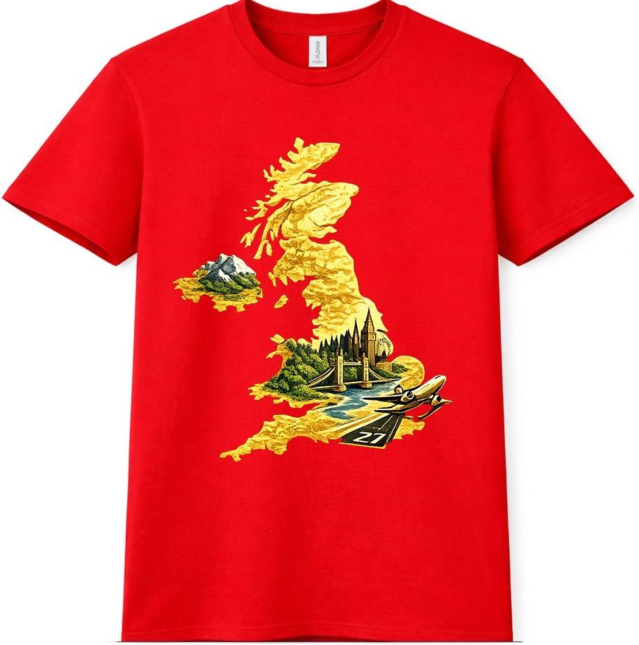 UK Map T-Shirt United Kingdom Great Britain Landmarks British Gift Graphic Tee S