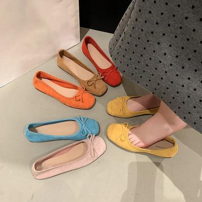 Spring and Summer New French Shallow Mouth Single Shoes Women's Gentle Soft Sole Doudou Shoes Square Head Flat Bottom Grandma Shoes Women