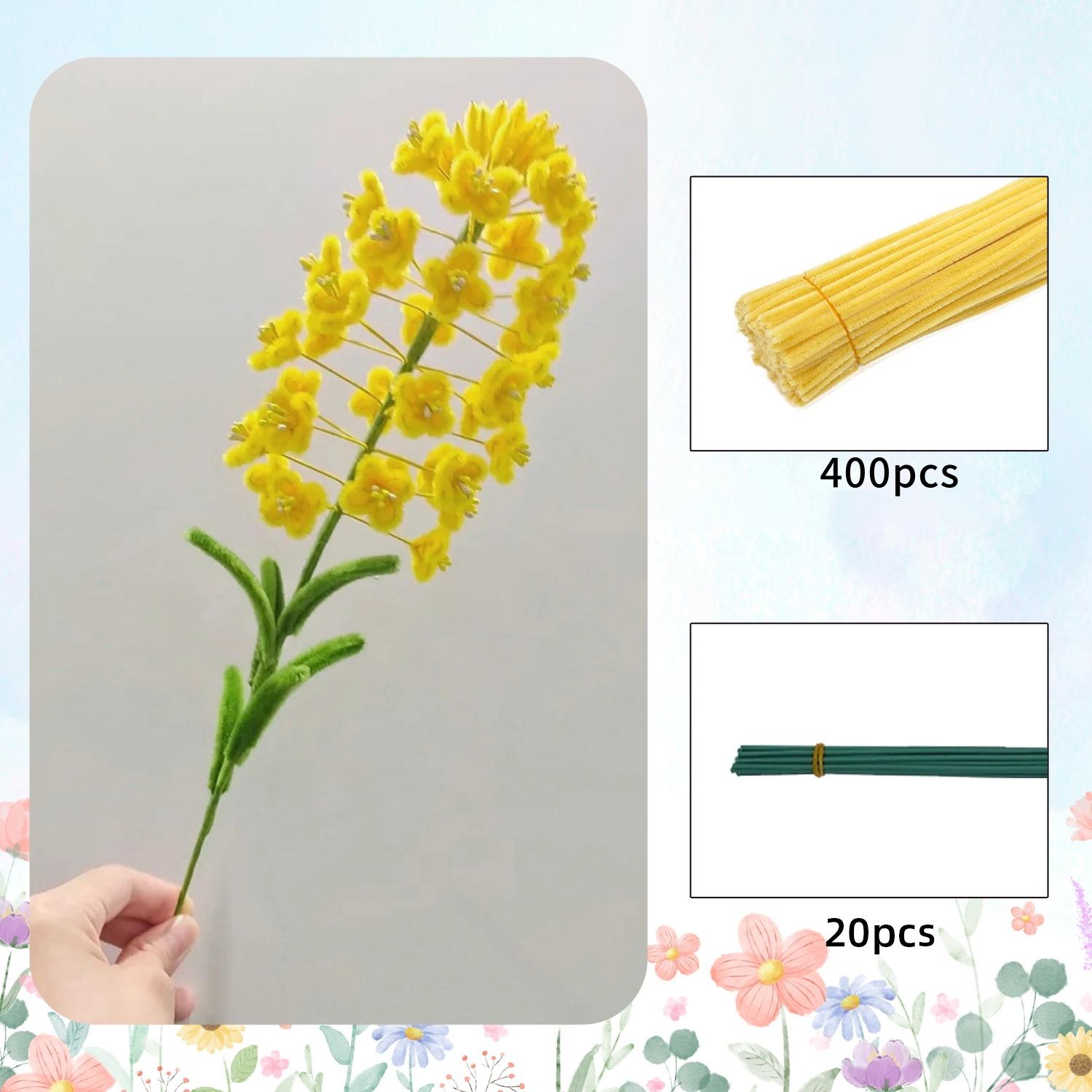 

420pcs Pipe Cleaner Flowers Kit DIY Art Flower Bouquet Craft Set Colorful Chenille Stems Wire with Green Floral Wires,