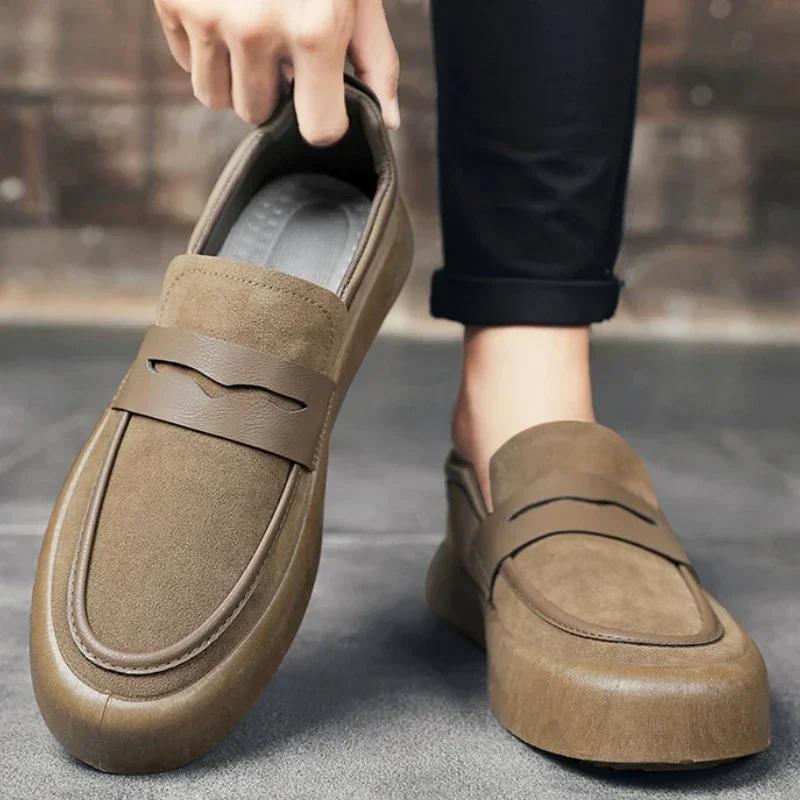 Fashion Men Shoes Casual Sneakers Business Loafers Non-slip Leather Walking Shoes Round Work Men Flats New Slip On Breathable Moccasins