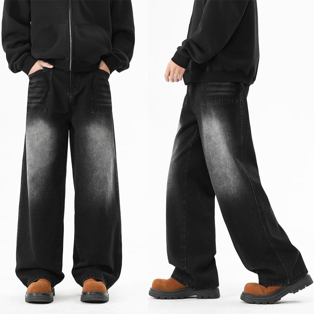 TIDEWORD Baggy Casual Pants for All Stylish for and Winter Men's Wide-Leg Jeans, Jeans, Seasons, Spring, Summer, Fall, (8027-Black-3XL)
