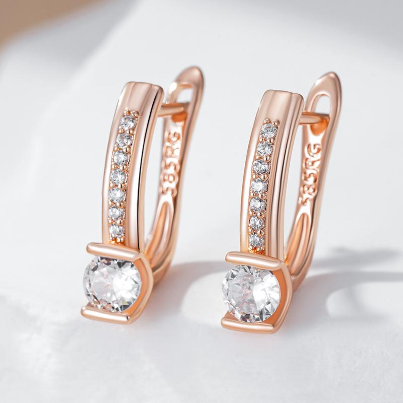 Shiny White Natural Zircon English Earrings For Women Luxury  Rose Gold Color Wedding Accessories Fine Jewelry