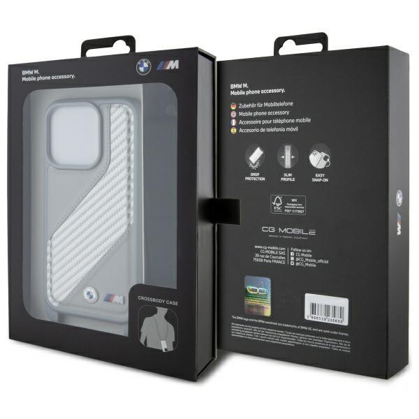 Bmw Bmhcp16L23Psccg Iphone 16 Pro 6.3   Szary/Grey Hardcase M Edition Carbon Stripe & Strap