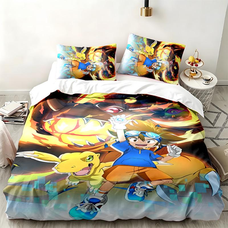 Digimon 3pc Set Perfect for Bedroom Use Comfortable Bedding Set Includes a Duvet Cover and Two Pillowcases Ideal Birthday or Christmas Gift