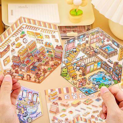 Funny 3D Scene Sticker Cartoon 3D Miniature Scene Sticker for Scrapbooking Journal Album Phone Case Laptop Packaging