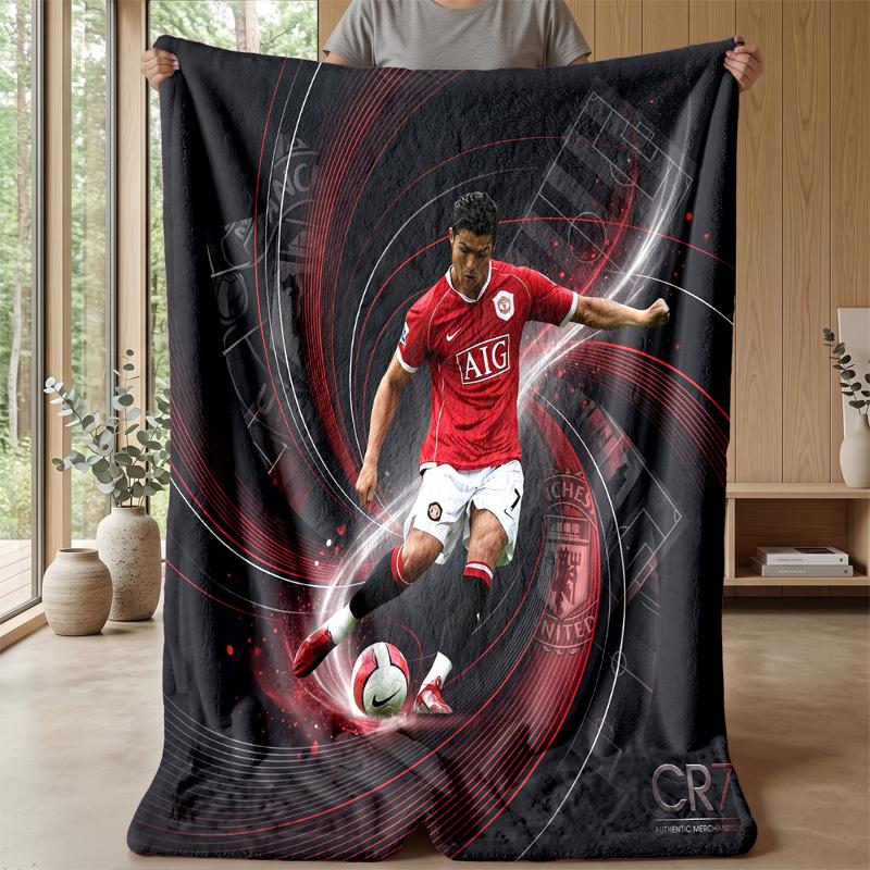 Cristiano Ronaldo Printed Flannel Blanket Skin Friendly Warm Decorative Throw for Indoor Couch Bed Daily Use