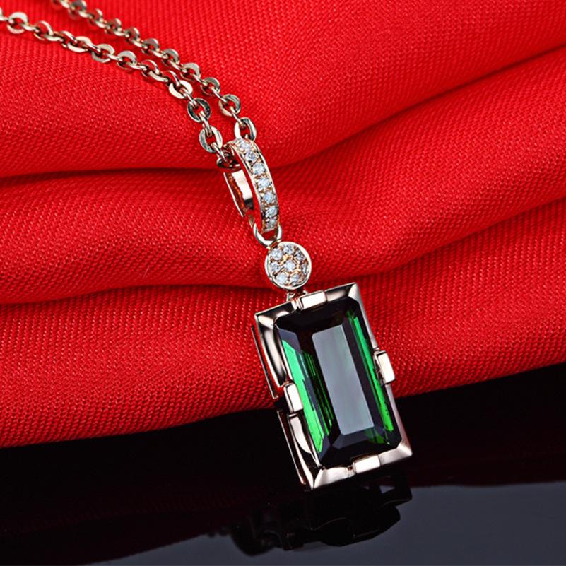 18K Rose Gold-Plated Necklace with Natural Emerald Tourmaline Pendant