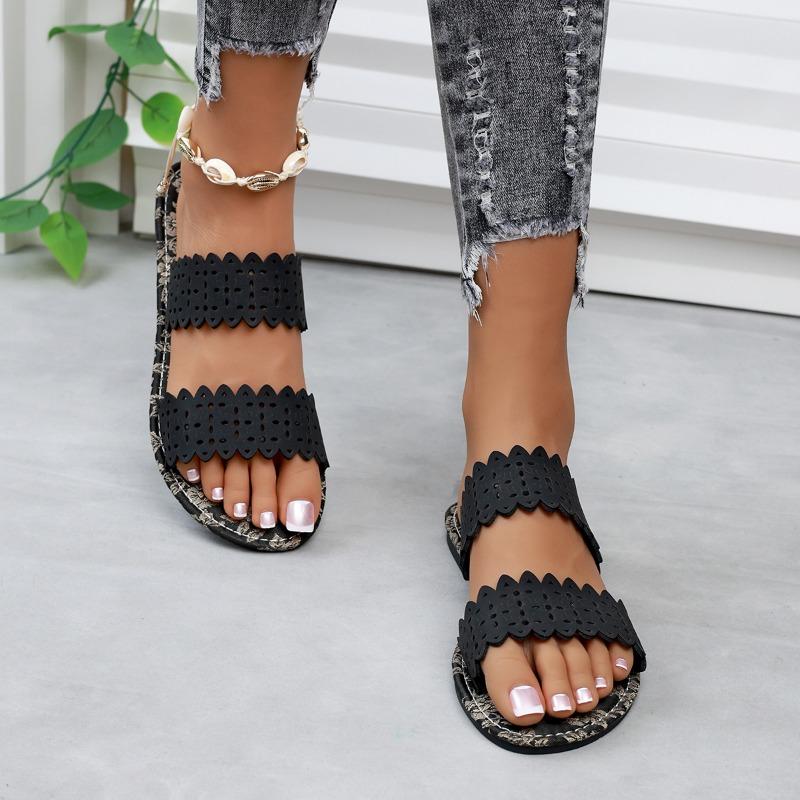 Summer Outer Wear One Word Flip Flops Printed Hollow Out Fashion Lightweight Casual Sandal Flops