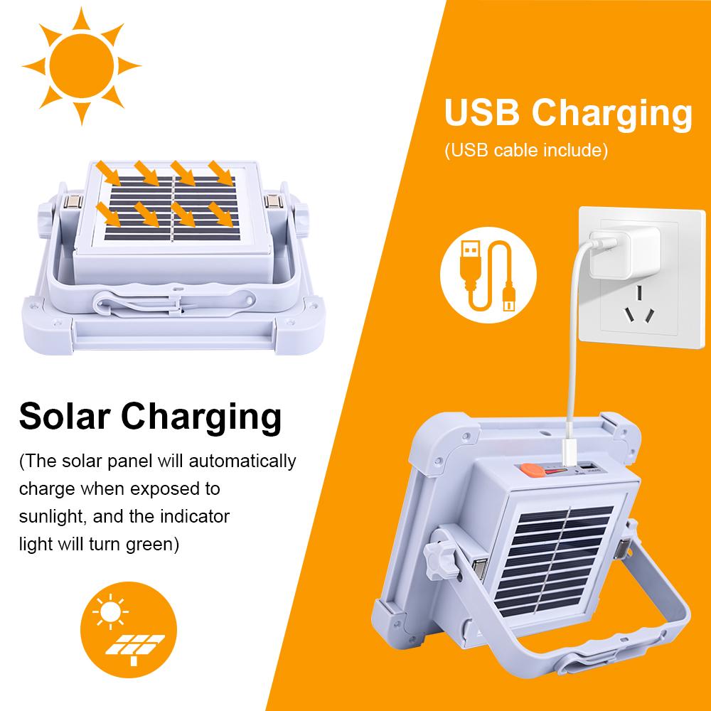 USB Type-C Rechargeable 336/288/264LEDs Solar Floodlight Outdoor Portable LED Multifunctional Spotlight IP66 Waterproof Emergency Light Solar