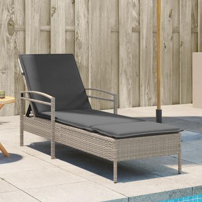 Vidaxl Sun Lounger With Cushion, Light Gray, 63X200X81 Cm, Poly Rattan