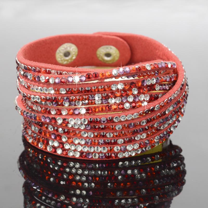 Meier Handmade Full Diamond Leather Cord Multi-layer Bracelet - Unique Color Diamond Bangle