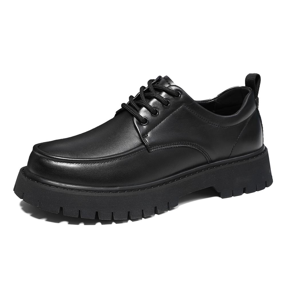 Spring and Autumn thick-soled heightening shoes, black fashionable men's casual leather shoes