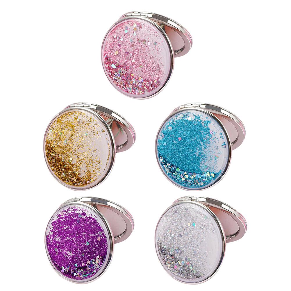 Creative Quicksand Small Mirror Portable Magnifying Standing Hand Vanity Cute Square Pocket Mak U0S8