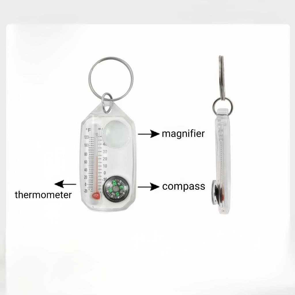 Compass Keychain Three in One Mini, Integrated Thermometer Amplification Function, Suitable for Hiking and Camping