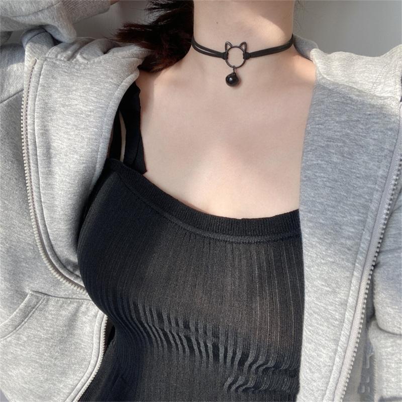 Cat Clavicle Chain Cat Bell Pendant Choker Cute Cat Chocker Necklace Goth Choker