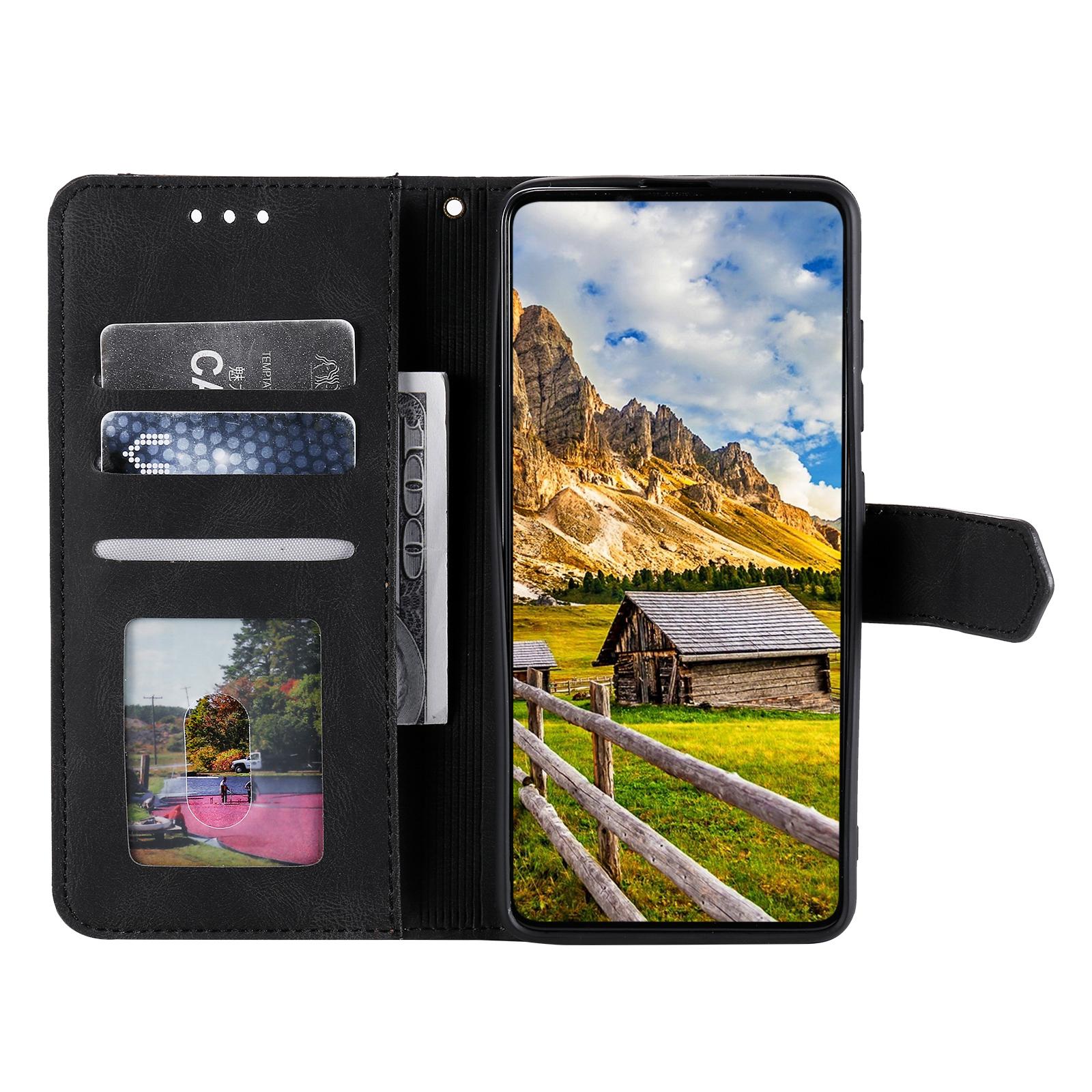 

For Google Pixel 9a Leather Case Splicing Stitching Wallet Stand Phone Cover with Strap Black