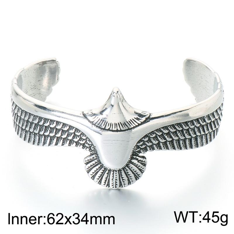 Vintage Stainless Steel Wide Open Cuff Bracelet for Men Eagle Skull Cross Angel Wing Feather Bangle Gothic Jewelry Gifts