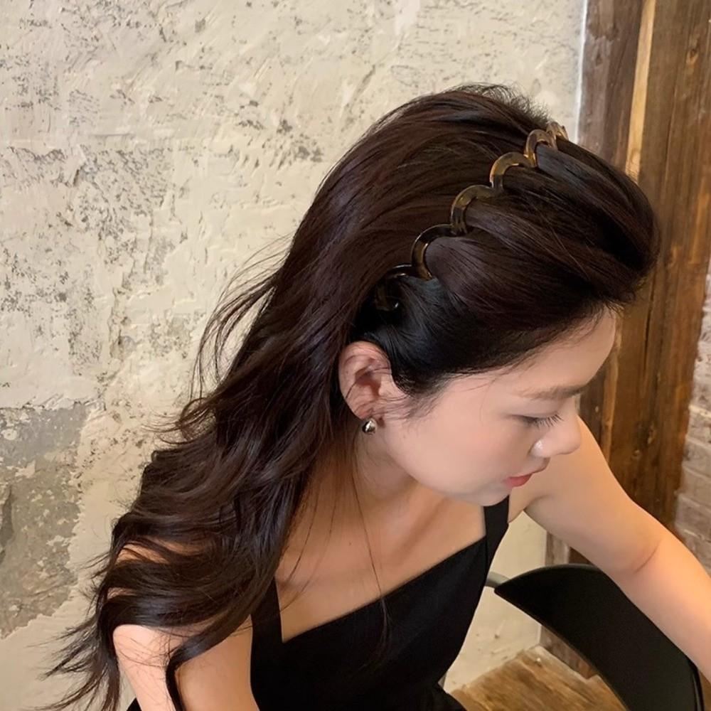 Simple U Shape Wavy Hairband Elastic Non Slip Hair Hoops with Teeth Hair Comb for Women Girls