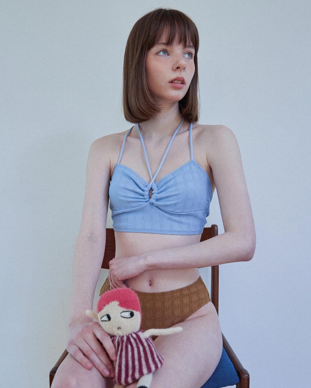 

Корейский стиль, раздельное бикини халтер с цветными блоками - Милое и очаровательное M синий