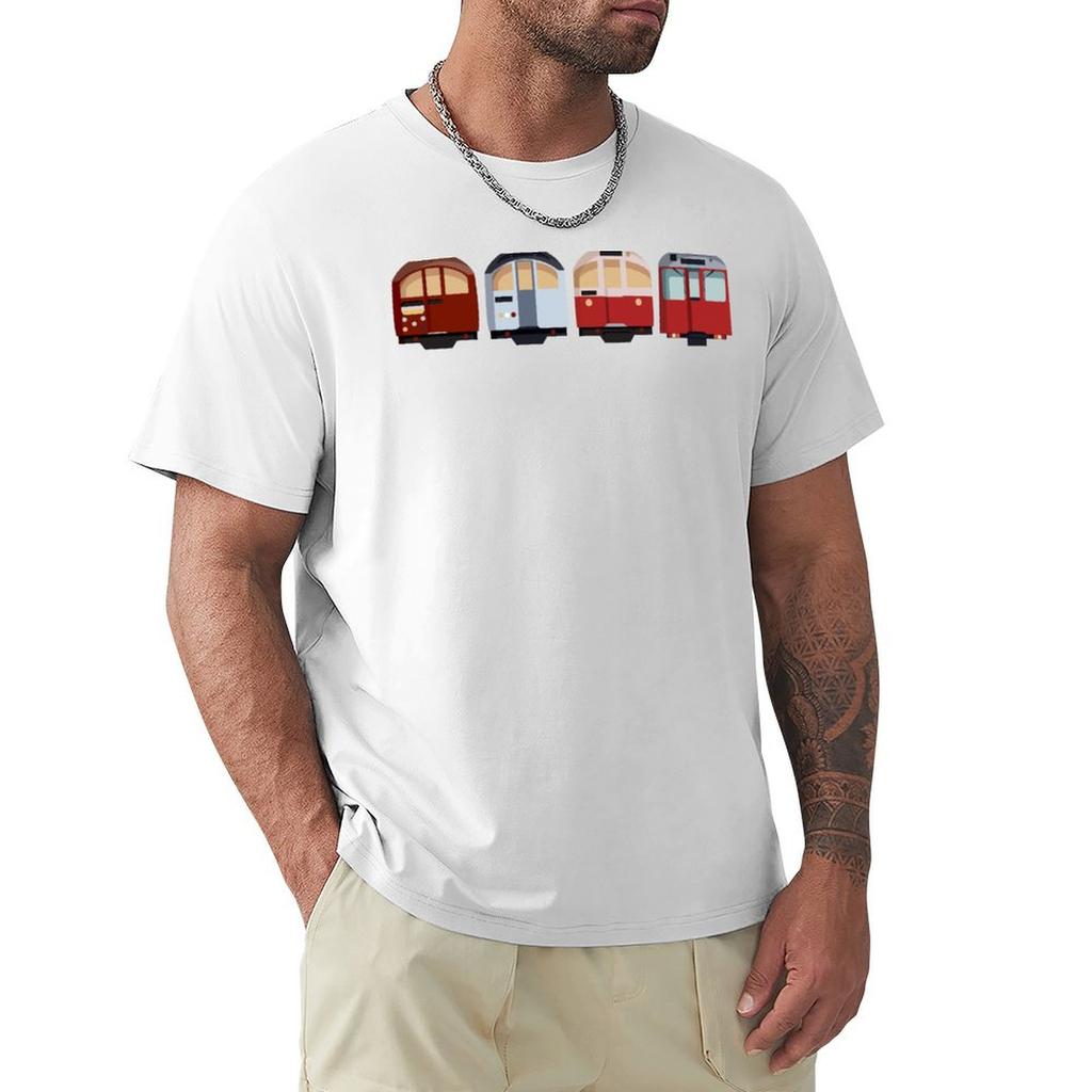 Horizontal Old Vintage London Tube Trains, Together, Stock Underground Train Silver Red Vintage Minimal T-Shirt