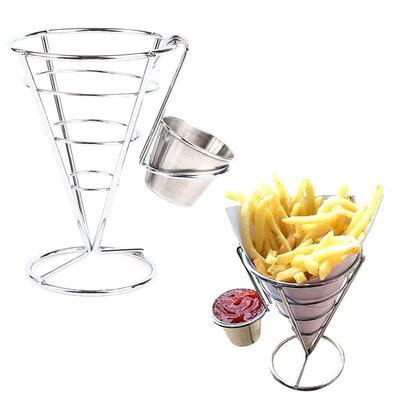 Stainless Steel French Fry Stand Cone Basket Holder For Fries Fish And Chips