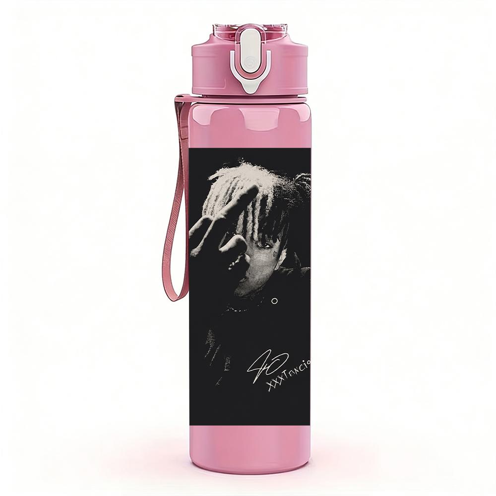 PC Dark Band Black White Portrait Print 750ml colorful plastic sports water bottle leakproof pop up lid with straw for outdoor work home use