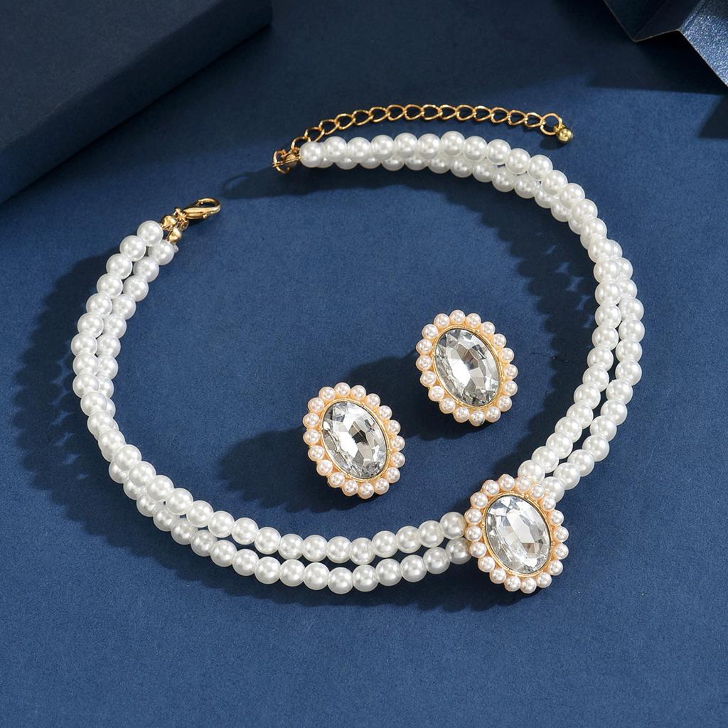 3PC Women's Fashion Imitation Zircon Necklace Earrings Zircon Set Suitable for Wedding, Party, Festival Gifts