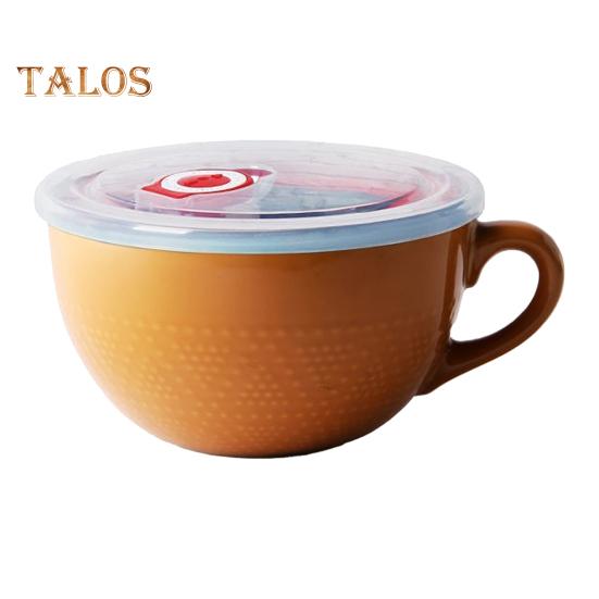 

Керамическая миска для завтрака 700 мл, суповая кружка с крышкой и ложкой, пригодная для использования в микроволновой печи и духовке, большая вместительная суповая миска для овсяной лапши