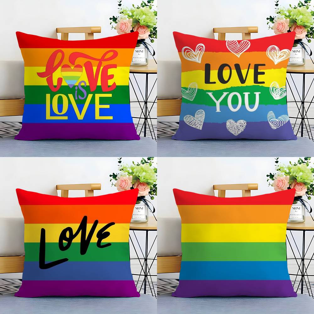 Pillow Case Sofa Living Room Bedroom Double-Sided Printing Homosexual Rainbow Flag Square Cushion Nap Time Pillow Case