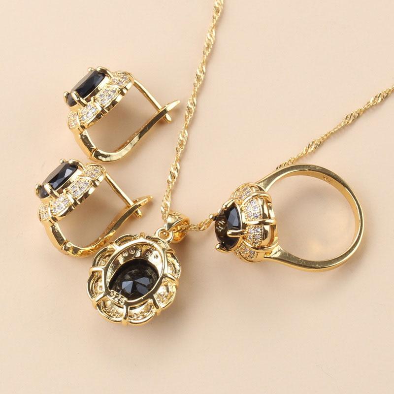 New Fashion Occident Style Black Zircon Luxurious Gold Plated  Necklace Jewelry Sets For Women Clip Earrings And Ring