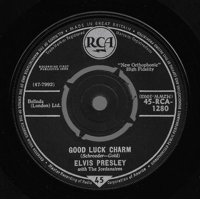 7inch Record ELVIS PRESLEY, THE JORDANAIRES - Good Luck Charm 45RCA1280 RCA 1962 UK Rock Used