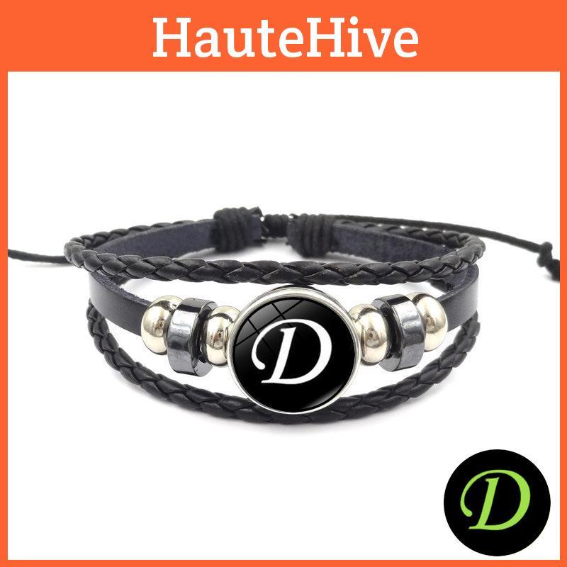 Glowing A-z Alphabet Leather Bracelet Handcrafted Multilayer Beaded String Wristband