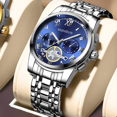 Men's Watch Fashion Temperament Men's Watch Steel Band Watch Fake Three-Eye Watch Men's Quartz Watch